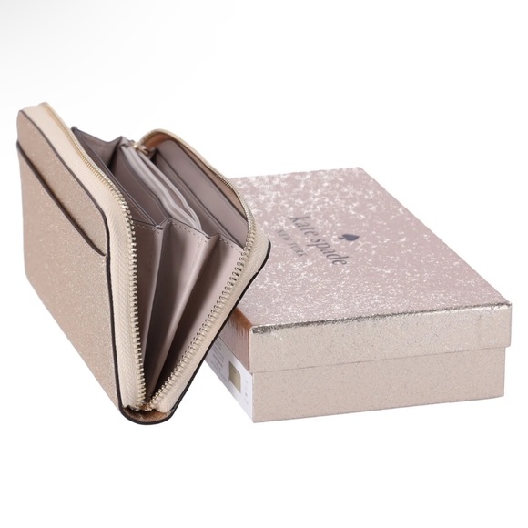 Kate Spade Shimmy Tinsel Glitter Boxed Large Continental Wallet Gold Holiday - Picture 5 of 8